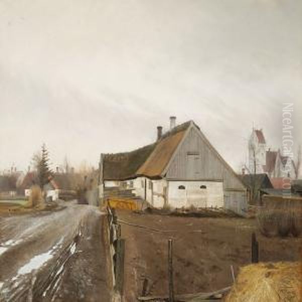 I Landsbyen Ved Vintertid Oil Painting by L.A. Ring