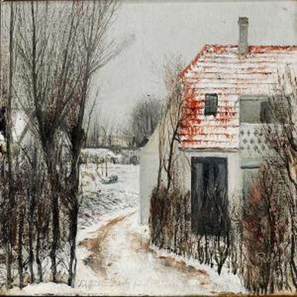 Kunstnerens Hus Og Have I Baldersbronde Ved Vintertid Oil Painting by Laurits Andersen Ring