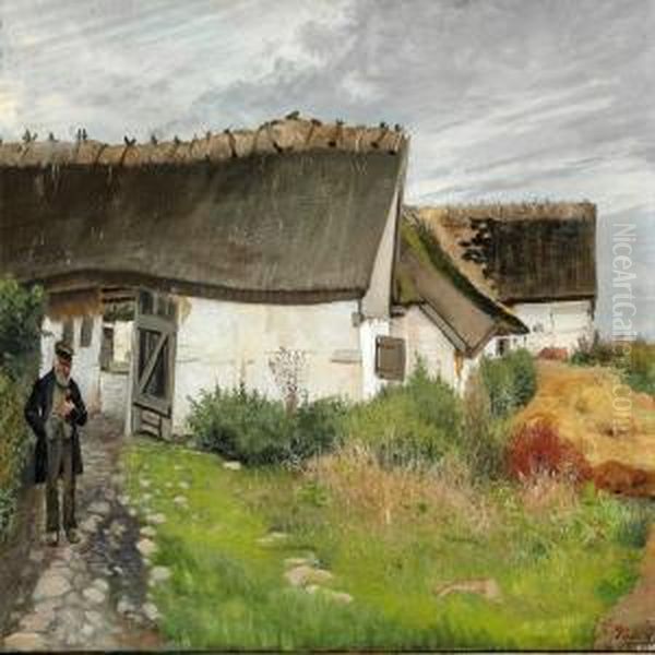 Udenfor En Bondegaard Oil Painting by Laurits Andersen Ring