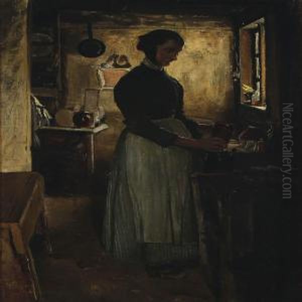 Kitchen Interior With Woman Oil Painting by Laurits Andersen Ring