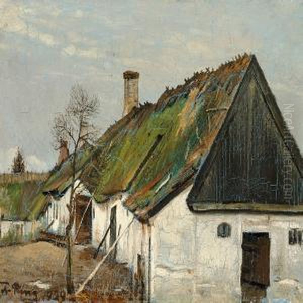 Housesin Herslev Near Roskilde Oil Painting by Laurits Andersen Ring