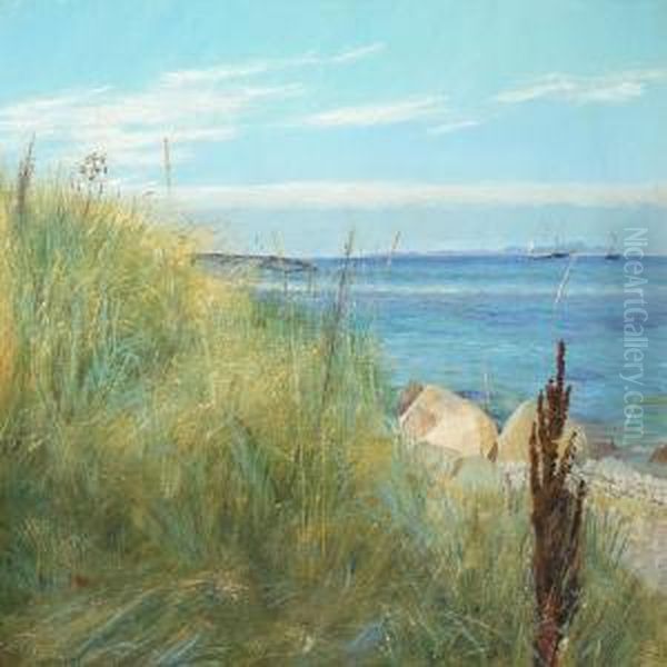 A Beach Scenery With Lyme Grass Oil Painting by Laurits Andersen Ring