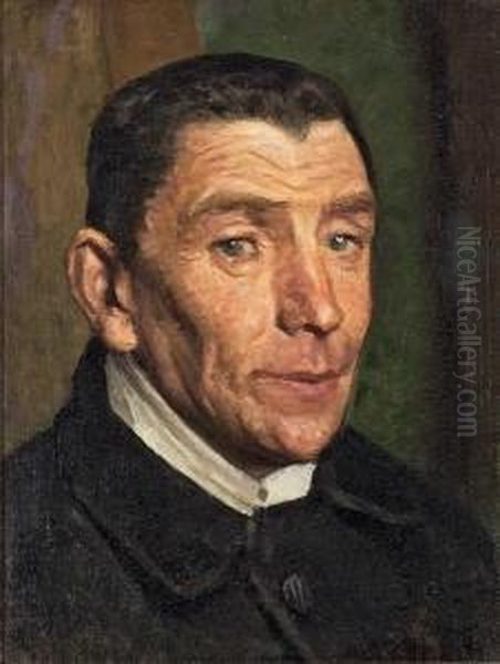 Portrait Of The Parish Clerk From Fodby. Signed On The Edge Of The Stretcher L. A. Ring Oil Painting by Laurits Andersen Ring