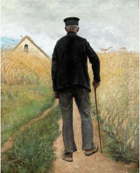 I Kornmarken (walking In A Rye Field) Oil Painting by Laurits Andersen Ring