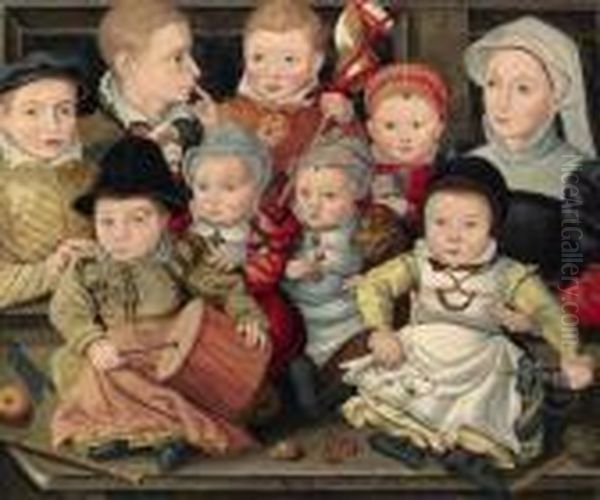 Group Portrait Of Children Oil Painting by Ludger Tom Ii Ring