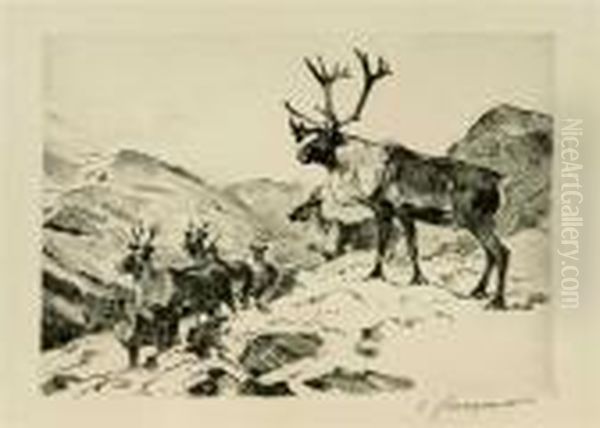 Mountain Caribou (c. 29) Oil Painting by Carl Ringius