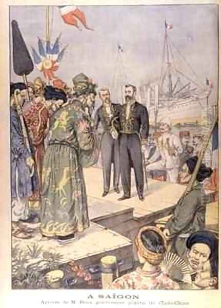 Arrival in Saigon of Paul Beau 1857-1927 Governor General of Indo China 1902-07 Oil Painting by Charles Georges Dufresne