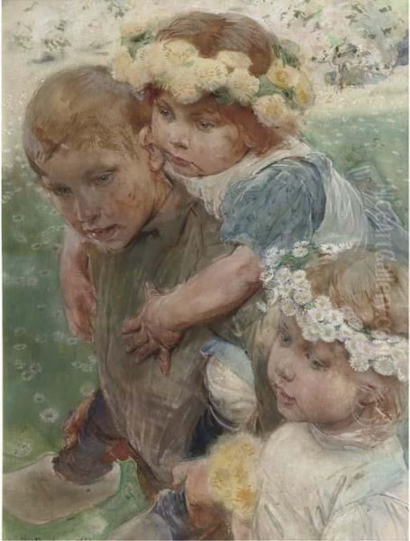 Children Enjoying Springtime Oil Painting by Paul, Paulus Philip. Rink