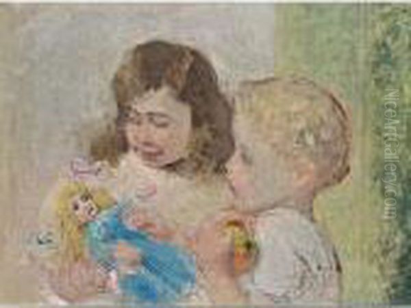 Children Playing With A Doll Oil Painting by Paul, Paulus Philip. Rink