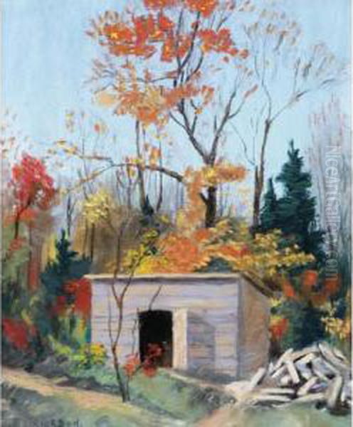 Autumn Landscape With Shed Oil Painting by Eric John Benson Riordon