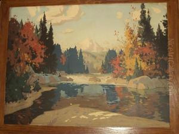 Canadian River Landscape, Autumn Oil Painting by Eric John Benson Riordon