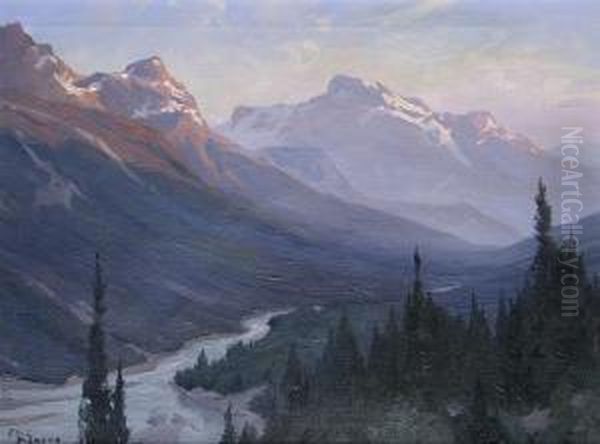 River Through The Mountains Oil Painting by Eric John Benson Riordon