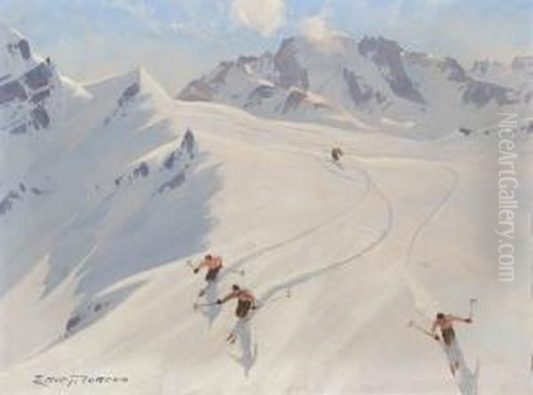 Alpine Descent, Switzerland. Oil Painting by Eric John Benson Riordon