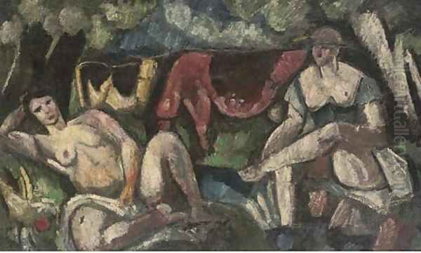 Deux figures et vaches Oil Painting by Charles Georges Dufresne