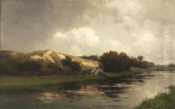 Approaching Shower In The Dunes Nearscheveningen Oil Painting by Willem Cornelis Rip