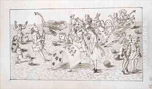 Alice and the Red Queen play croquet Oil Painting by Charles Lutwidge (Lewis Carroll) Dodgson