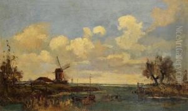 Hollandische Landschaft Mit Windmuhlen Oil Painting by Willem Cornelis Rip