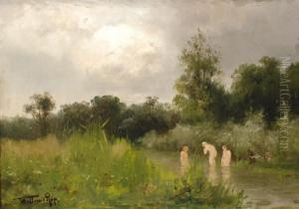 By A Brook Oil Painting by Willem Cornelis Rip