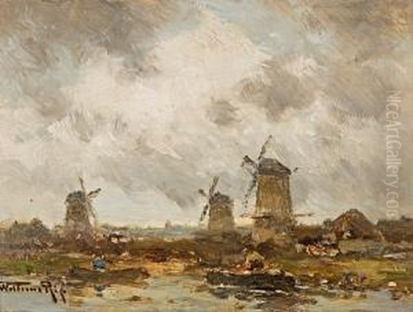 De Drie Molens, (the Three Windmills) Oil Painting by Willem Cornelis Rip