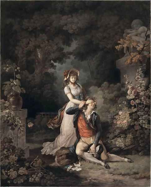 Lover Surprised Oil Painting by Charles-Melchior Descourtis