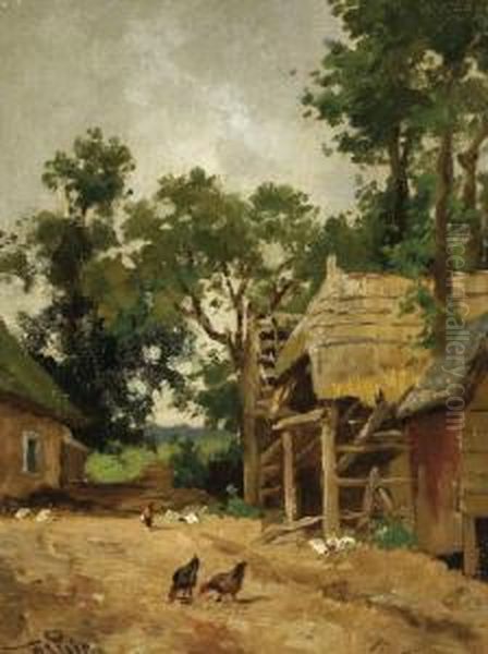 Chickens On A Farm Oil Painting by Willem Cornelis Rip