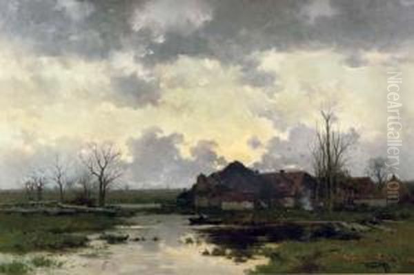 In De Peel, Molens Aan De Oude Maas: Along The River Oil Painting by Willem Cornelis Rip