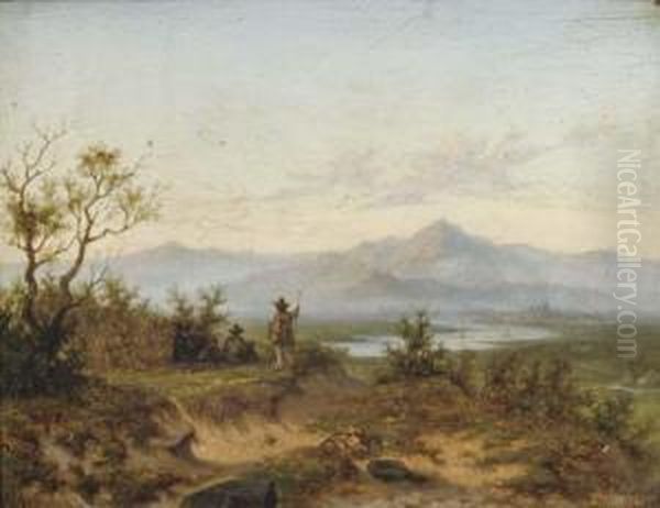 Artists Working In A Mountainous River Landscape Oil Painting by Willem Cornelis Rip