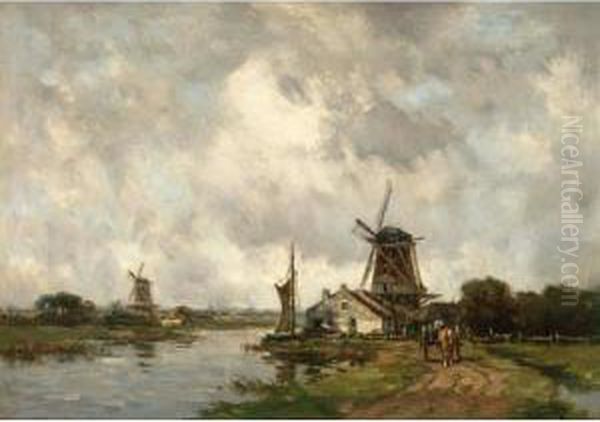 Vaart Met Molens Bij Gouda Oil Painting by Willem Cornelis Rip