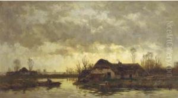 Na Zonsondergang: A River Landscape At Dusk Oil Painting by Willem Cornelis Rip