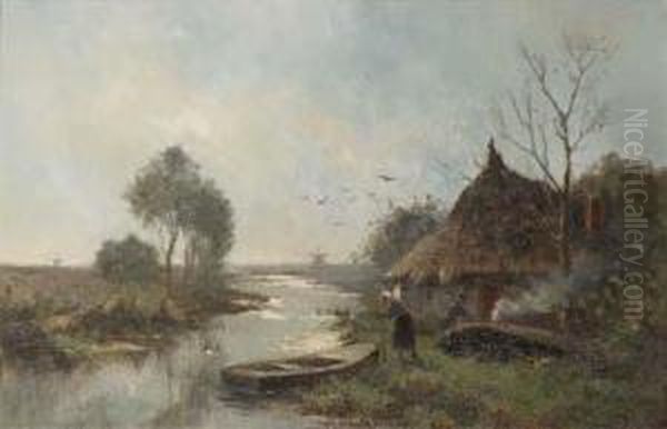 Vroege Morgen; A Polder Landscape At Dawn Oil Painting by Willem Cornelis Rip