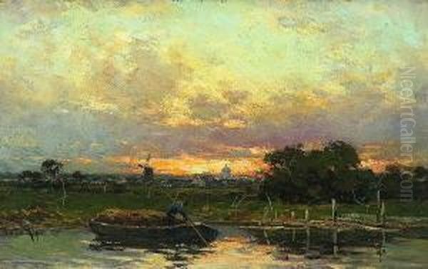 Hollandische Landschaft Bei
 Abendsonne. Oil Painting by Willem Cornelis Rip