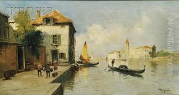 View Along The Grand Canal, Venice Oil Painting by Virgilio Ripari