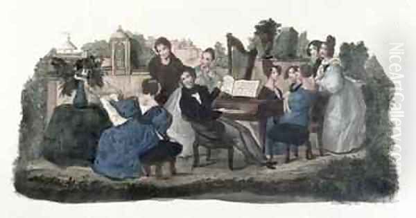 Musical gathering in a garden Oil Painting by Duvelleroy