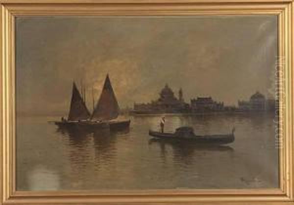 Nocturnal Venetian Scene Oil Painting by Virgilio Ripari