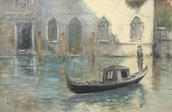 Venetian Gondolier Oil Painting by Virgilio Ripari