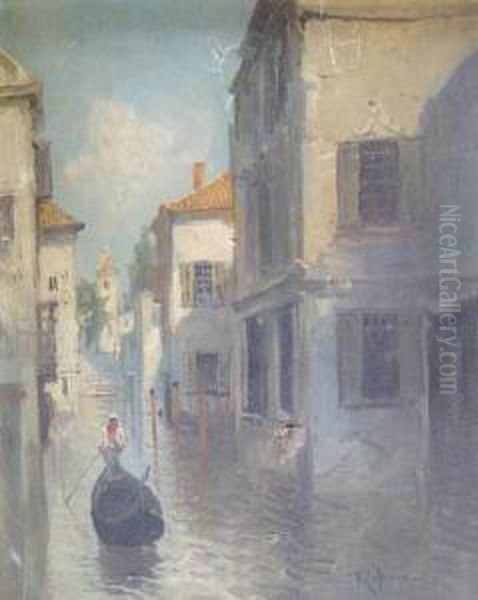 Venetian View Oil Painting by Virgilio Ripari