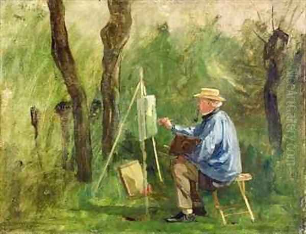 Corot at his Easel Crecy en Brie Oil Painting by Eugene Decan