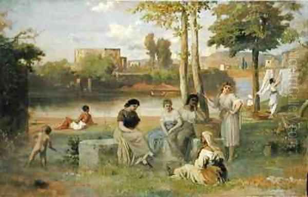 Washing on the Tiber Oil Painting by Heinrich Dreber