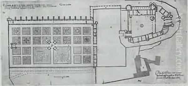 Plan of the enclosed gardens and Chateau de Gaillon 2 Oil Painting by J. Androuet (du Cerceau) Ducerceau