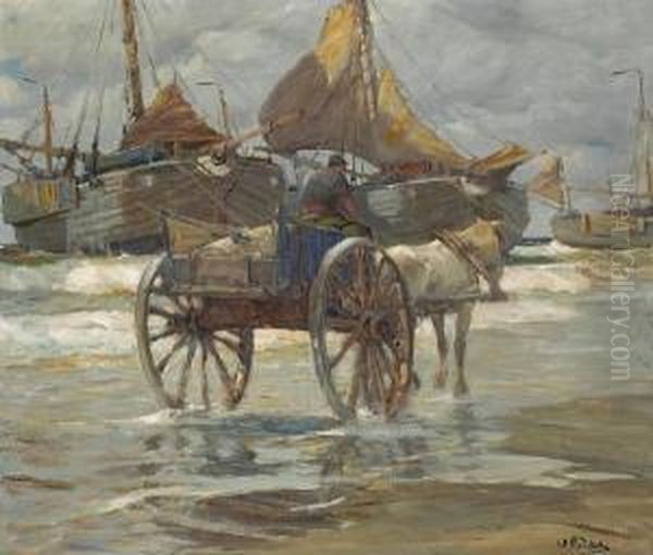 A Horse Cart Near The Surf Oil Painting by William Frederick Ritschel