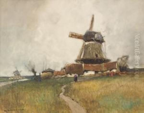 Dutch Landscape With Windmill Oil Painting by William Frederick Ritschel