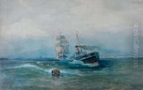 Towing The Sailing Vessel Out At Sea by William Frederick Ritschel