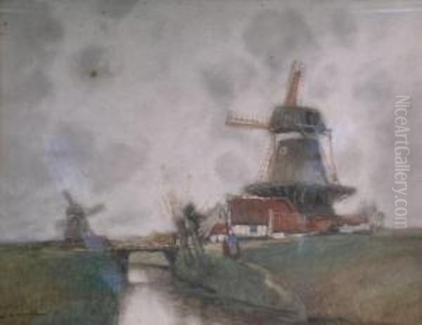 The Old Mill, Leydon, Holland Oil Painting by William Frederick Ritschel