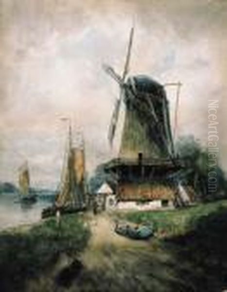 Dutch Windmill Oil Painting by William Frederick Ritschel