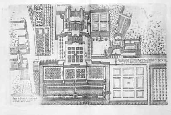 The Chateau gardens and part of the park at Verneuil Oil Painting by J. Androuet (du Cerceau) Ducerceau