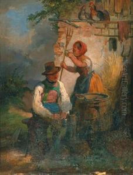 Resting At Harvest Time Oil Painting by Eduard Ritter