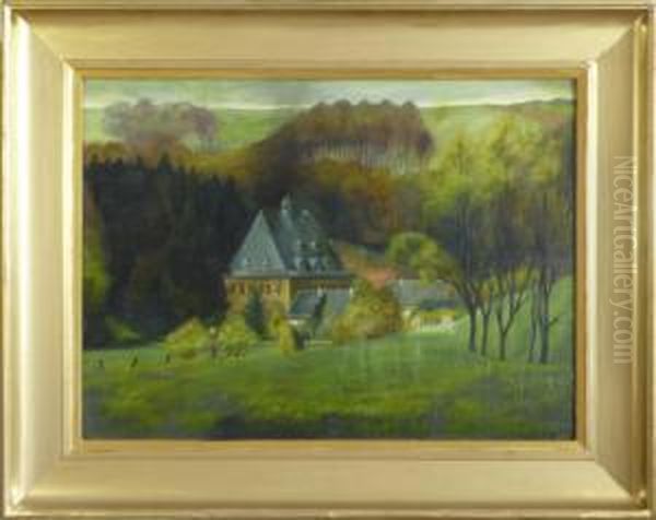 Herrenhaus In Parkahnlicherlandschaft. Oil Painting by Eduard Ritter