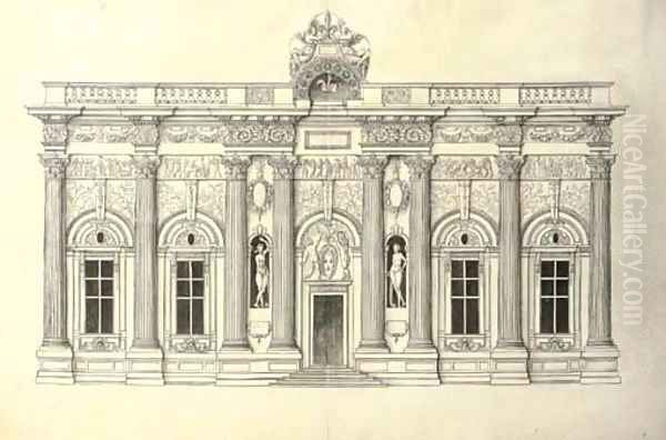 A facade of five bays in the Corinthian Order Oil Painting by J. Androuet (du Cerceau) Ducerceau