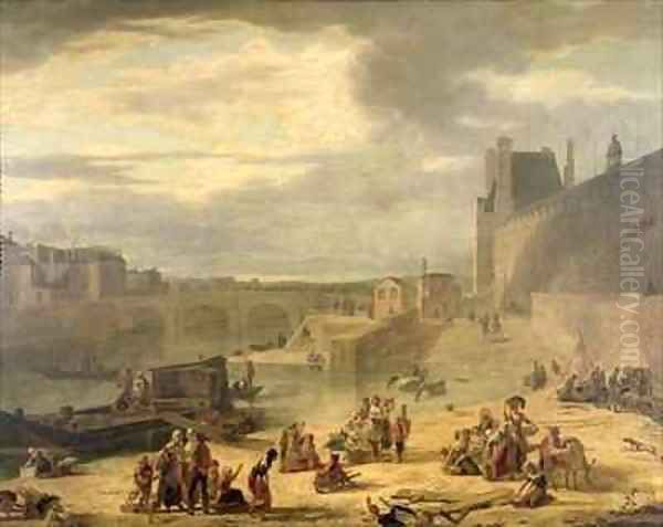 View of the Grand Gallery of the Louvre the Tuileries and the Pont Royal Oil Painting by J.F. De Pelchin