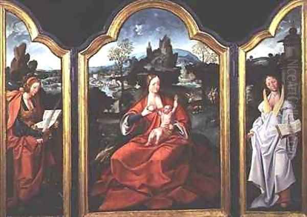 The Rest on the Flight into Egypt with St Catherine of Alexandria and St Barbara Oil Painting by Jan van Doornik